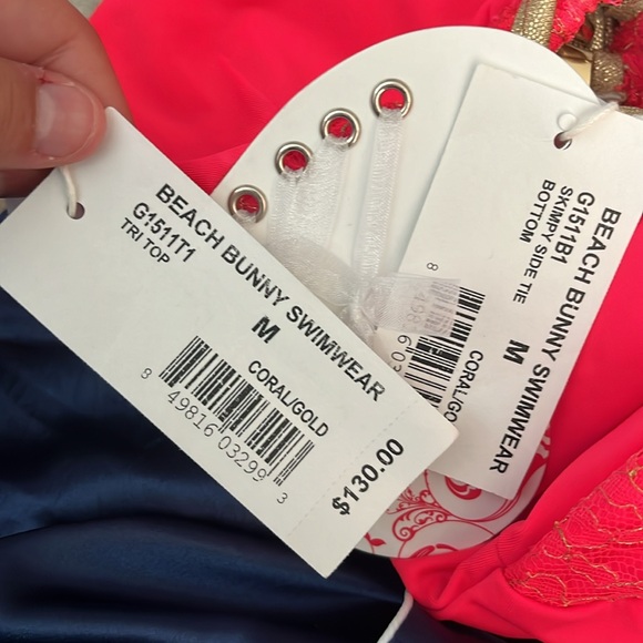 Beach Bunny Salmon Pink/Gold 2 Piece Bikini Set - Picture 3 of 3